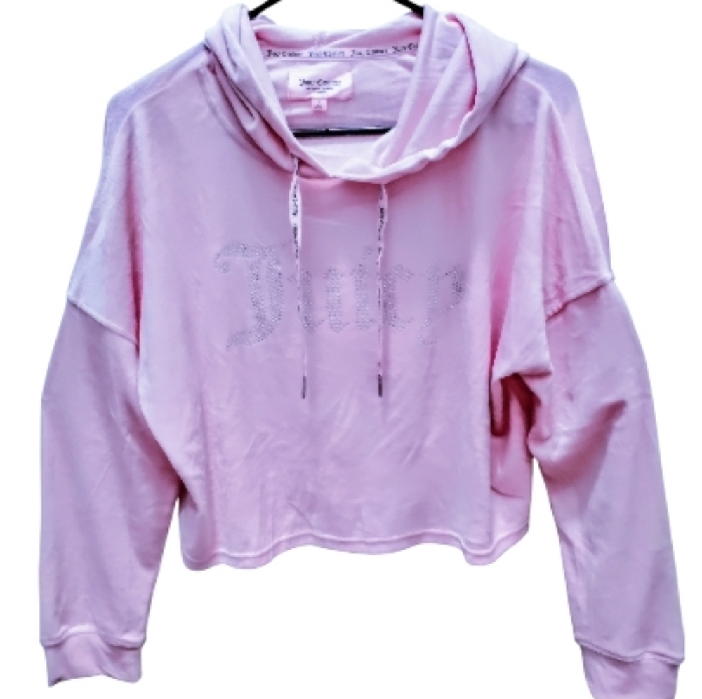 *Juicy Couture* BABY PINK VELOUR cropped hoodie RHINESTONE LOGO 💎🩷Y2K!